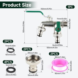 Arvoni Wasserhahn Garten, Doppel Wasserhahn 1/2 Zoll aus Messing rost, und frostsicher, mit 2*Schlauchanschlüsse, 2*Dichtungen, 2*Rollendichtband und 2*Unterlegscheiben für Garten, Waschmaschine