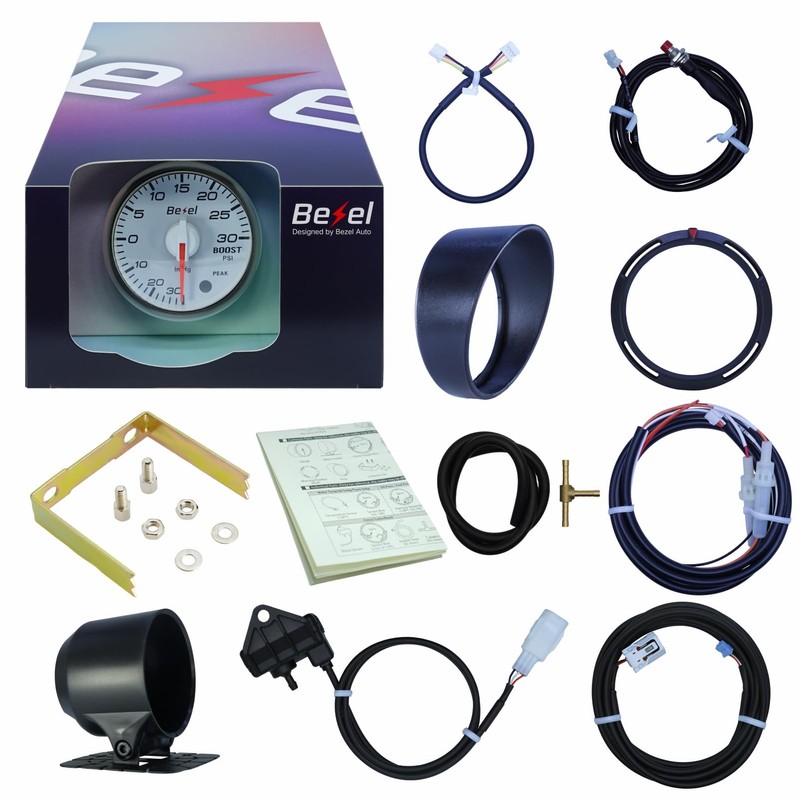 Bezel Boost Gauge Kit -30inHg~30Psi White Indash Brushless Series 2-1/16''