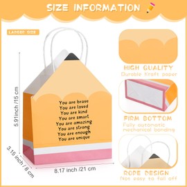 Feifeiya 48 Pcs Pencil Shaped Paper Gift Bags with Handles Candy Treat Gift Bags Christmas Party Favor Bag for Teacher Student Classroom Party Supplies