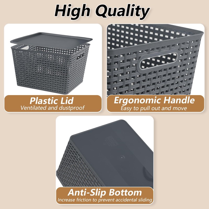 Xyskin 6 Packs Storage Bins with Lids, Plastic Storage Containers