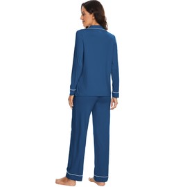 WiWi Viscose from Bamboo Pajamas Set for Women Soft Long Sleeve Button Down Sleepwear Plus Size Pj Lounge Sets S-3X, Ink Blue, 3X