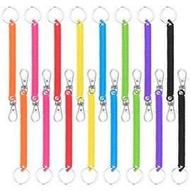 Ktxaby 16Pcs Spiral Retractable Spring Coil Keychain,Colorful Coiled Lanyard with Keyring Lobster Clasp, Theftproof Anti-Lost Stretch Cord Safety Key Ring for Keys Wallet Cellphone(8 Colors)