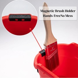 Mister Rui Hand Held Paint Bucket Kit 12 Pcs with Magnetic Holder, No-Drip Edge & Quick Liners, Paint Cup Includes 4" Foam Rollers, 2" Brush, Adjustable Handle for Trim & Detail Work
