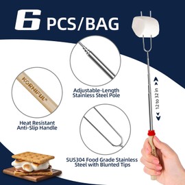 Smores Sticks for Fire Pit,Extra Long 32 Inch Marshmallow Roasting Sticks for Campfire,Hot Dog Sticks Retractable Stainless Steel Smores kit for Campfire,Skewers for Smores Campfire Accessories 6pack