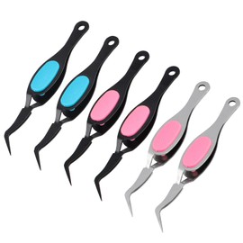 WANDIC 6Pcs Non-Slip Grip Tweezers, Precision Tweezers Stainless Steel Reverse Tweezers Curved Pointed Tweezers for Hair Eyebrow Shaping Craft Jewelry