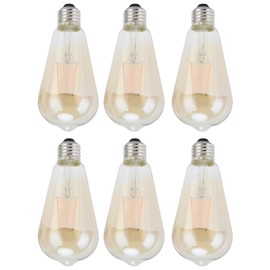 6PCS ST64 LED Filament Lamp Antique Vintage Bulbs E27 Base Gold Glass Bulb Warm Light Home Decor