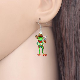 BONSNY Dangle Cute Funky Green Frog Earrings Animals Novelty Hypoallergenic Jewelry For Women Gifts (Brown)
