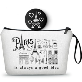 Regalos de viaje, regalos de cumpleaños para amigas y mujeres, regalos para hermanas de hermana, regalos para mujeres, cumpleaños, bolsa de cosméticos de viaje y espejo de bolsillo, regalos de viaje para niñas, regalos de París, regalos de Navidad, ZTB76