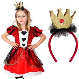 Girls Heart Queen Costume - Large - Red Dress with Heart Detailing and Gold Crown on Headband - Kids World Book Day Book Week Fancy Dress Costume