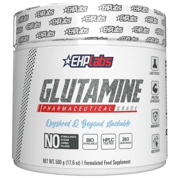 EHPlabs L Glutamine Powder Amino Acids - L-Glutamine Supplement for Gut Health (500g) Improves Muscle Recovery, Focus & Concentration - 100 Servings