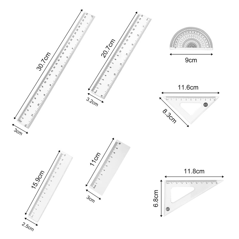 7 Pieces Plastic Ruler, Transparent Precision Ruler, Double Sided Ruler