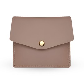 FATASH Credit Card Holder, PU Leather Wallet with 3 Card Slots & 1 Cash Pocket & Snap Button Closure, RFID Blocking Card Protector Case for Women - Dusty Pink