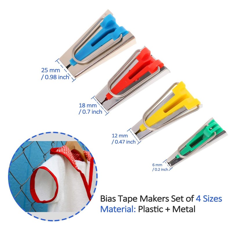 ieron 4 Sizes Bias Tape Maker Kit, Sewing Binding Quilting