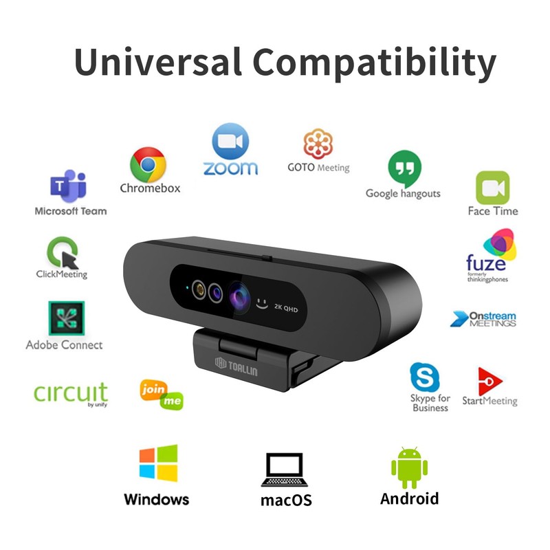TOALLIN 2K QHD Webcam for Windows Hello Face Login, IR