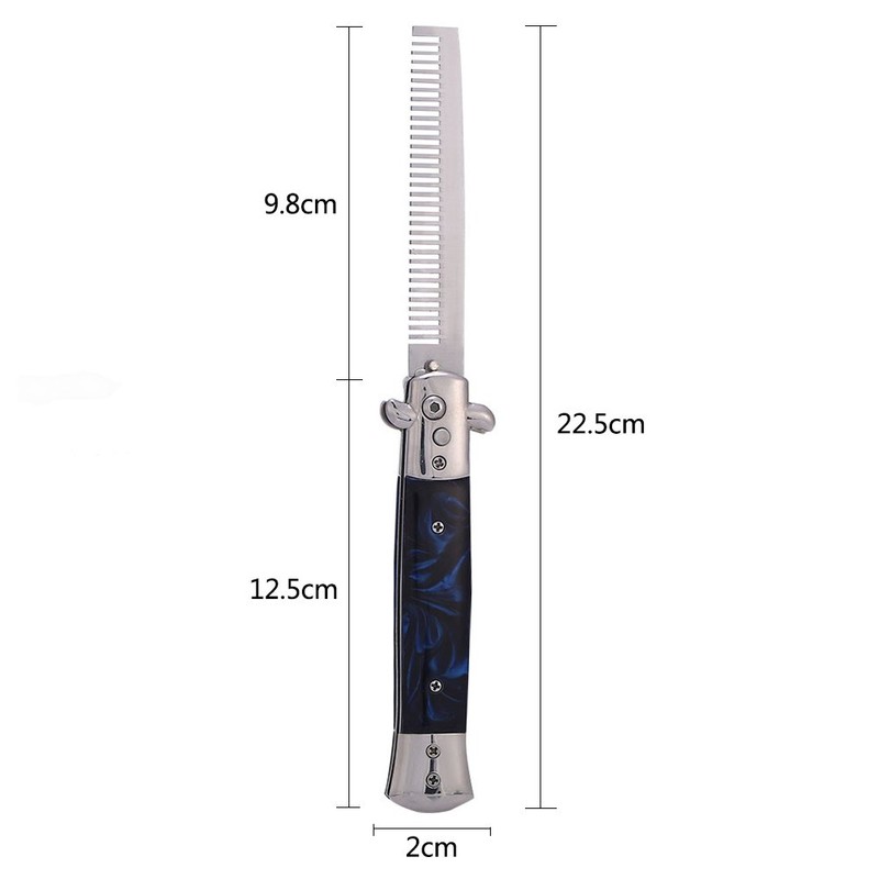 Men's Foldable Pocket Comb, Switchblade, Spring Folding Mechanism, Press Stud
