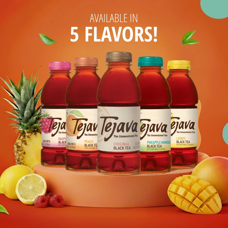 Tejava Peach Black Tea, 6 Pack 16.9 oz PET, Unsweetened,