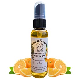 100% Pure Eucalyptus and Orange Oil Shower Spray- 2oz Natural Mist for Refreshing Scent. Citrusy & Energizing- Perfect for Shower, Steam Room, Linen & Room Freshener