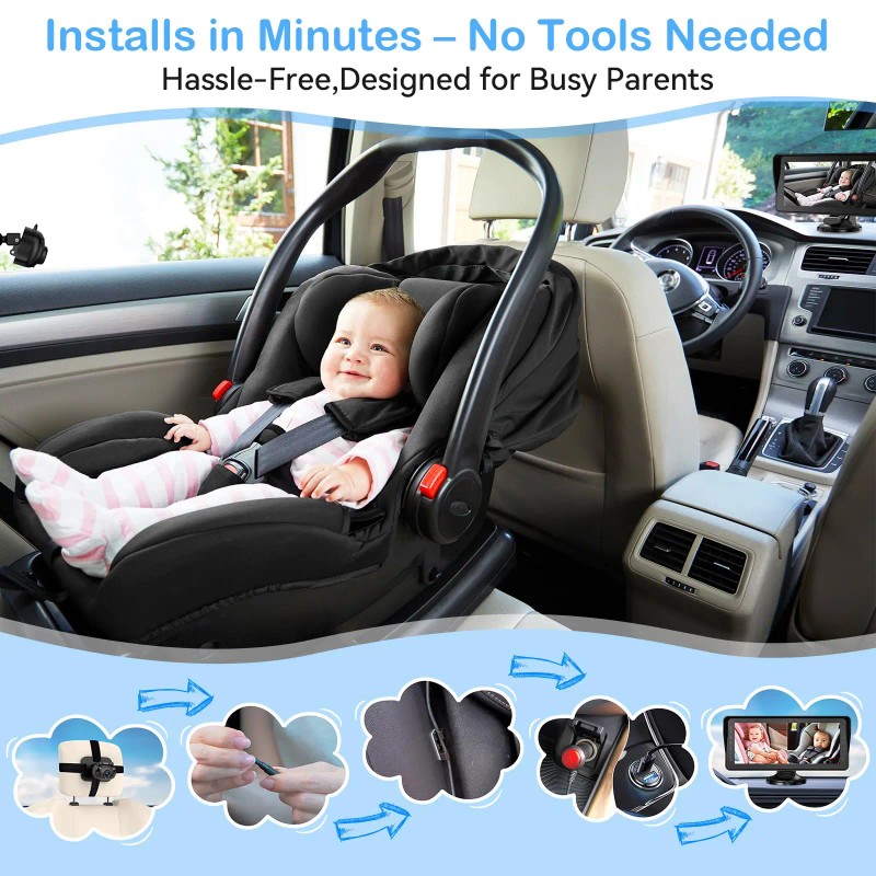 Dual Baby Car Camera 2 Kids 7.0'' Split Screen Ultrawide
