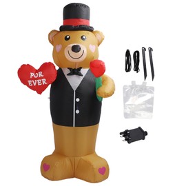 Inflatable Teddy Bear 210T Polyester Fiber 185CM IP44 Waterproof with LED Powerful Blower Blow Up Bear for Valentine's Day Decoration UK Plug 220‑240V