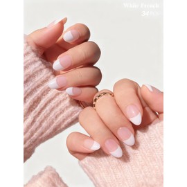 Posoto Semi Cured Gel Nail Strips (A White French),20 Pcs Gel Nail Wraps,Stickers,UV Light Required, Salon Quality,Long Lasting
