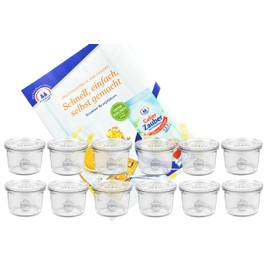 MamboCat Set of 12 Preserving Jars with Lid, 80 ml, Original Weck Preserving Jars, Dessert Jars with Lid for Cakes, Jellies and Much More, Includes Diamant-Zucker Gelierzauber Recipe Book (English