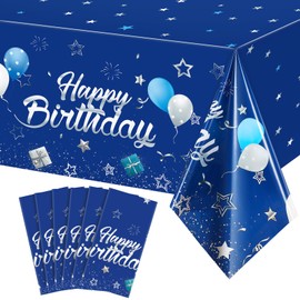 Manteles de Happy Birthday de Estrellas Azules Suministro para Fiesta Azul Marino Manteles de Confeti Estrellado Azul para Niños Baby Shower Decoraciones Fiesta Cumpleaños (Azul Marino y Plata, 6)