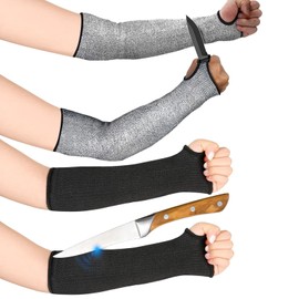 2 Pairs Cut Resistant Sleeves With Thumb Hole, Level 5 Slash Resistant Safety Arm Protector, Gardening Guard Sleeves Prevent Scrapes Scratches Skin Irritations for Thin Skin And Bruising (Black+Gery)