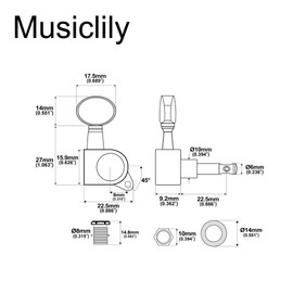 Musiclily Pro 6 inline Sealed Guitar Tuning Pegs Keys Guitar Tuners Machine Heads Set for Fender Strat Tele Electric Guitar, Kidney Button Black