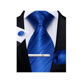 DiBanGu - Juego de gemelos de seda para hombre, diseño de corbata de seda, con bolsillo cuadrado, para negocios, graduación, boda, Azul Rey (Royal Blue Striped), Talla única