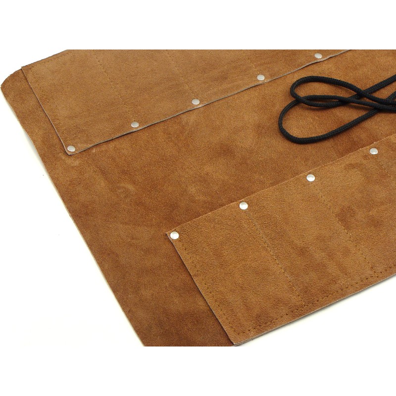 12 Pocket Suede Leather Tool Roll for Woodcarving Knives and