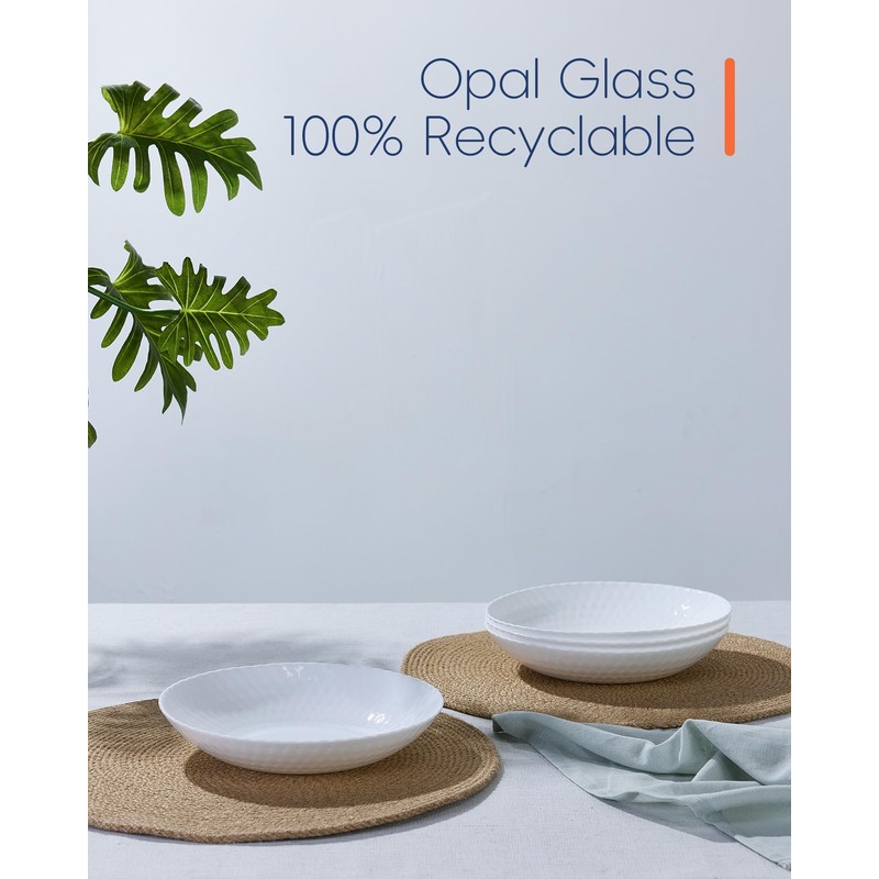 LaGlint 30 OZ Opal Glass Pasta Bowls Set of 6,