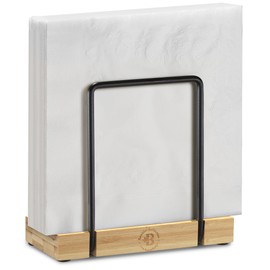 Napkin Holder for Table - Bamboo and Iron Standing Napkin Dispenser, Non-Slip Paper Napkin Holder for Kitchen, Farmhouse, Dining Table, Restaurant, Outdoor Use - Rustic Elegant Design (Black)