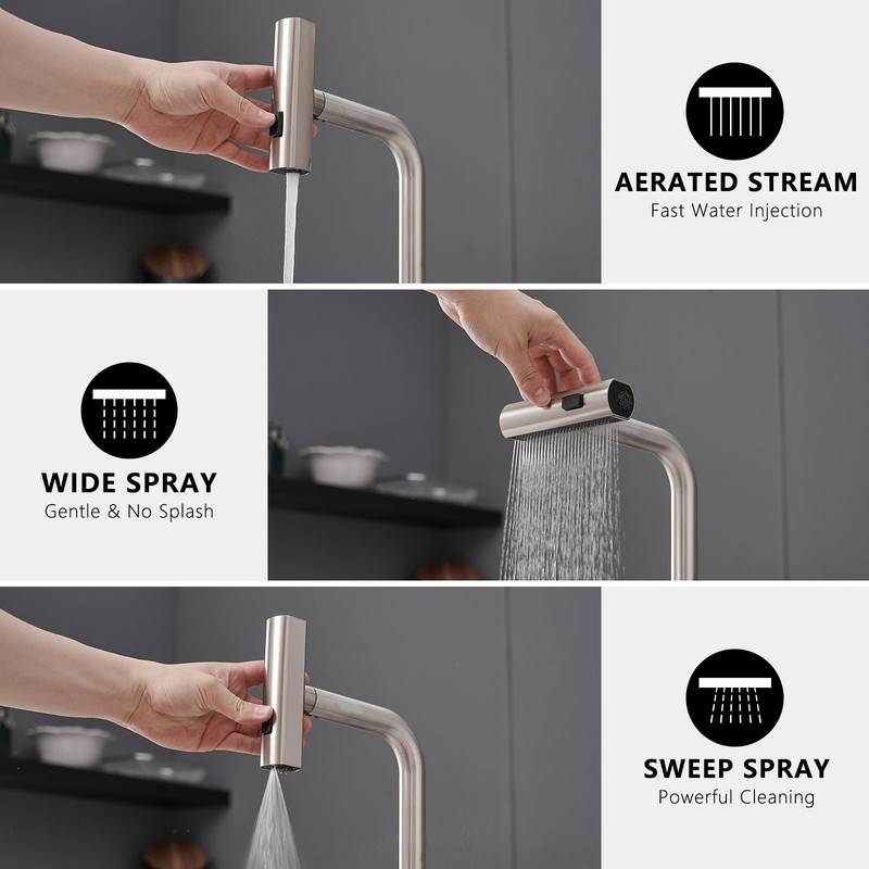 AIMADI Waterfall Kitchen Faucet with Pull Down Sprayer, Modern Single