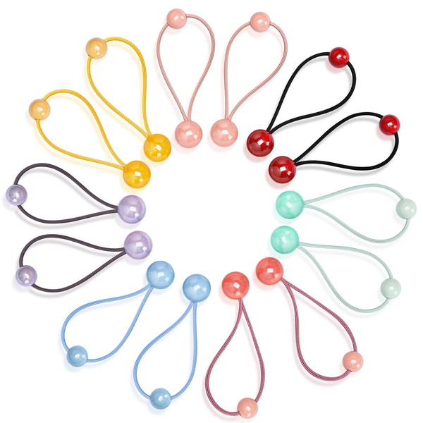 Pack of 14 Double Balls Elastic Ponytail Holder Colourful Children's