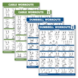 4 Pack - Cable Machine Workout Posters Volume 1 & 2 + Dumbbell Exercises Chart Volume 1 & 2 (LAMINATED, 18" x 24")