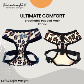Parisian Pet Freedom Dog Harness - Adjustable Leopard Print Dog Harness - 100% Mesh Fabric Dog Vest Harness - Idle for All Outdoor Adventures - Dog Harness Large Sized Dog - Puppy Harness - XL