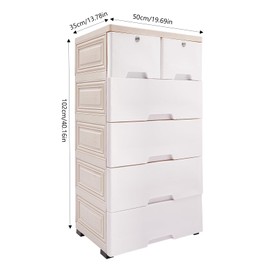 5 Tier Plastic Drawers Dresser Vertical Storage Tower with 6 Drawers,Stackable Closet Drawers Tall Dresser Organizer with Wheels & Keys,Movable Storage Cabinet Closet for Bedroom,Entryway (White)
