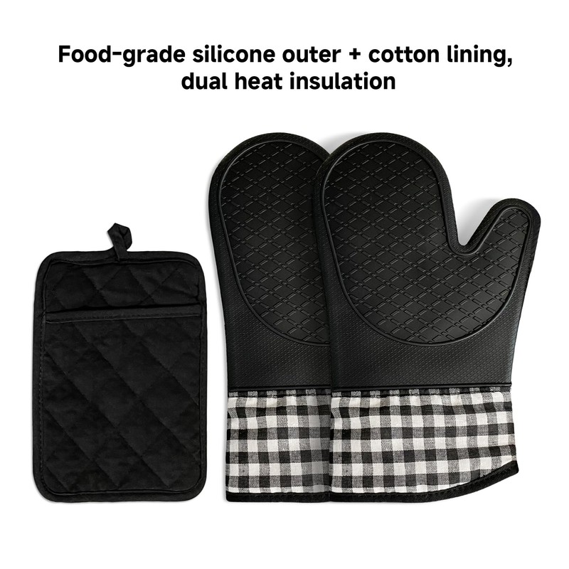 Silicone Oven Mitts, Heat Resistant 2PCS Oven Mitts with Soft