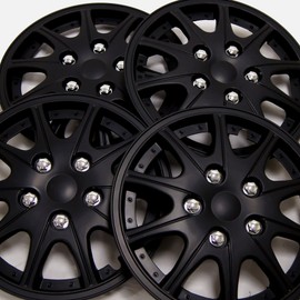 TuningPros WSC3-005B14 4pcs Set Snap-On Type (Pop-On) 14-Inches Matte Black Hubcaps Wheel Cover