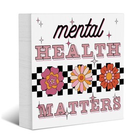 YYDS Mental Health Home Office Farmhouse Decor Wooden Box Sign Positive Gift for Psychologists, Doctors, Counselors, Self-Lovers - Modern Style, 5 x 5 Inches