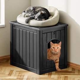 NUNU Cat House for Indoor & Outdoor, Durable PP Plastic Cat Shelter with Easy Assembly & Cleaning, Cozy All-Season Pet House for Cats, Kittens & Small Pets (Black, Large)