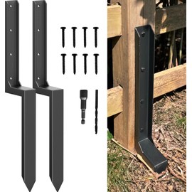 AKINGKONG Fence Post Repair Kit - One-Piece Steel Anchor & Stakes for Broken/Leaning 4x4/6x6 Wood Posts (Thickened 11-Gauge, 2-Pack)