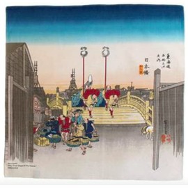 Furoshiki traditional Japanese fabric - Bento lunch wrapping cloth Bandana - Medium 18.9 x 18.9 inches, Hand towel: with Ukiyo-e art Motif (HIROSHIGE Nihonbashi)