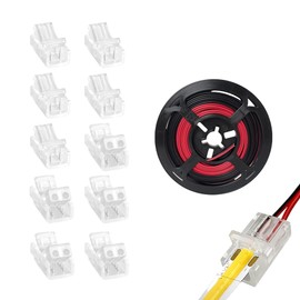 Clearhill 8MM 2 Pin 15pcs Clear Solderless COB LED Strip Connector Corner Kit 10pcs Strip to Wire Connection Red Black Wire 5M 5V/12V/24V LED Strip