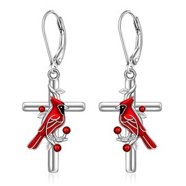 Red Cardinal Earrings for Women Cardinal Earrings Dangle Sterling Silver Cross Bird Earring Cardinal Appear When Angels Are Near Bird Jewelry Gifts