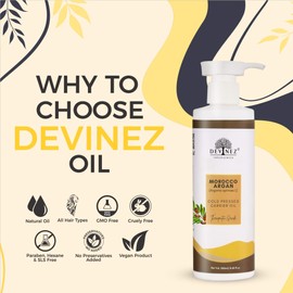 Devinez Moroccan Argan (Argania Spinosa) Cold Pressed Oil, 250ml with Pump - 100% Pure, Natural & Undiluted For Hair Nourishment, Face, Skin, Body Care Nails & 100% Natural Moisturizer