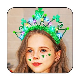Aukmla Green St Patricks Day Headband Light Up Hair Accessories Irish Headpiece for Women and Girls