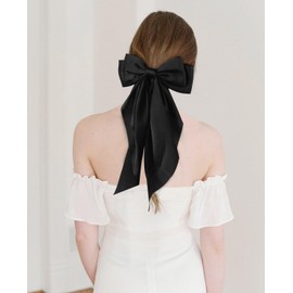 4pcs Satin Hair Accessories - Large Bows, Barrettes with Long Tails, Cute Clips for Women & Girls (Black, One size)