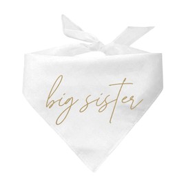 Big Sister Script Metalic Gold Print Baby Announcement Dog Bandana (White, XS 898)