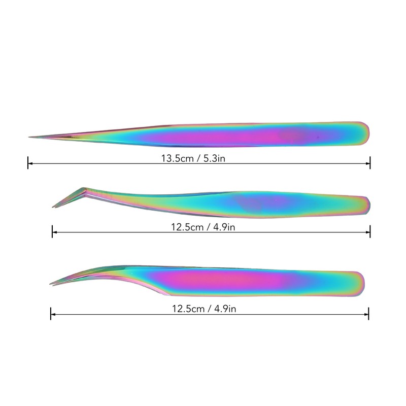 3PCS Eyelash Tweezers Stainless Steel Lash Tweezers Set False Eyelash